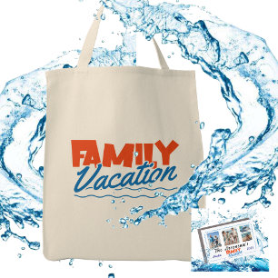 Fun Loving FAMIILY VACATION Orange  Blue Typograph Tote Bag
