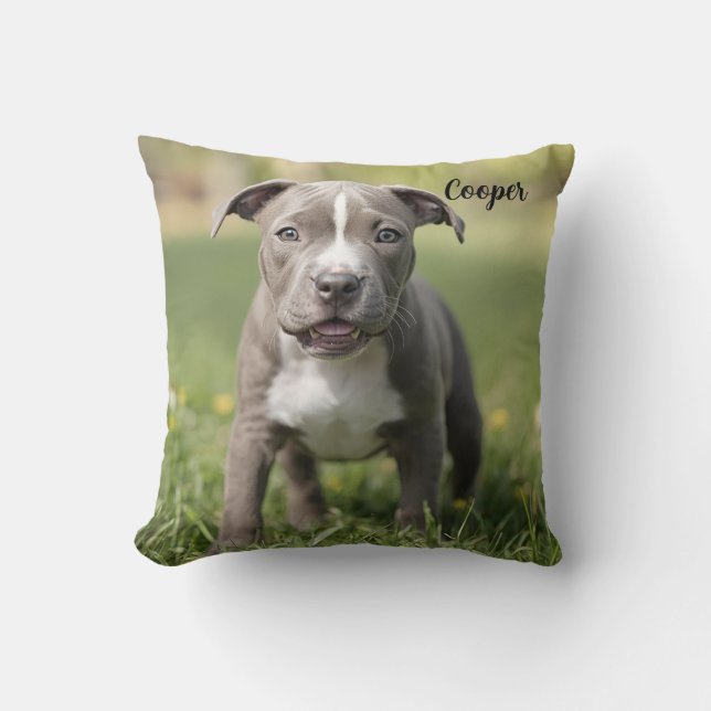 Fun-loving Pit Bull Personalised Cushion (Front)