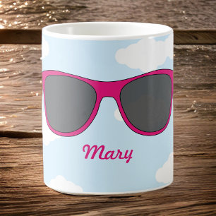 Fun Magenta Sunglasses Against Blue Sky Coffee Mug