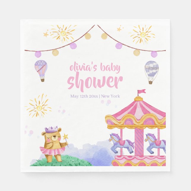 Fun Magical Hot Air Balloon Carousel Baby Shower Napkin (Front)