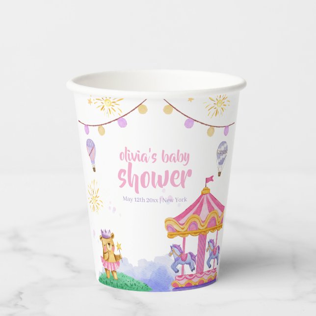 Fun Magical Hot Air Balloon Carousel Baby Shower Paper Cups (Front)