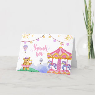 Fun Magical Hot Air Balloon Carousel Baby Shower Thank You Card