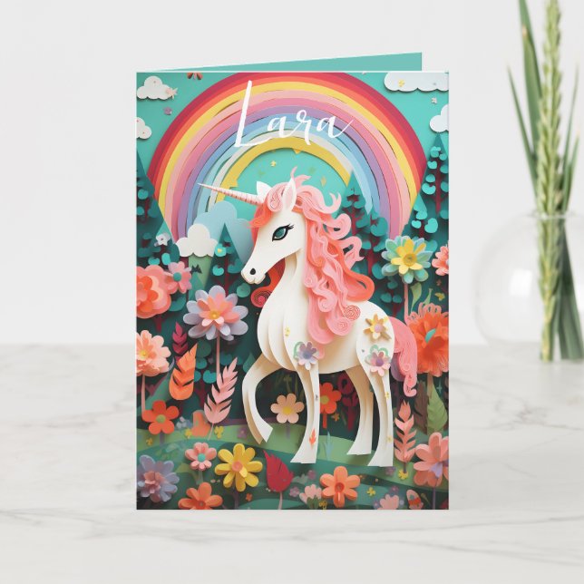 Fun Magical Rainbow  Unicorn Folded Card (Front)