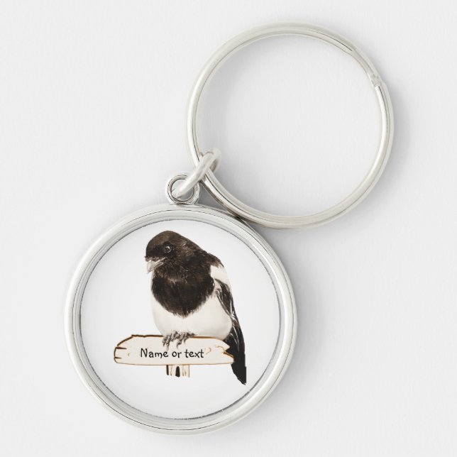 Fun Magpie Bird with Custom Name or text Key Ring (Front)