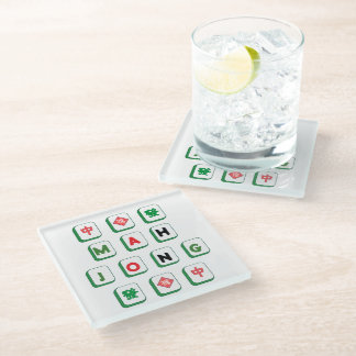 Fun mahjong lover green and red mah jongg tile glass coaster