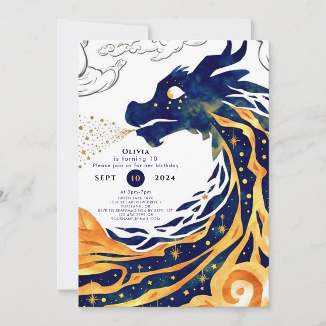 Fun Majestic Dragon Birthday Invitation (Front)