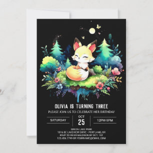 Fun Majestic Fox Birthday digital Invitation