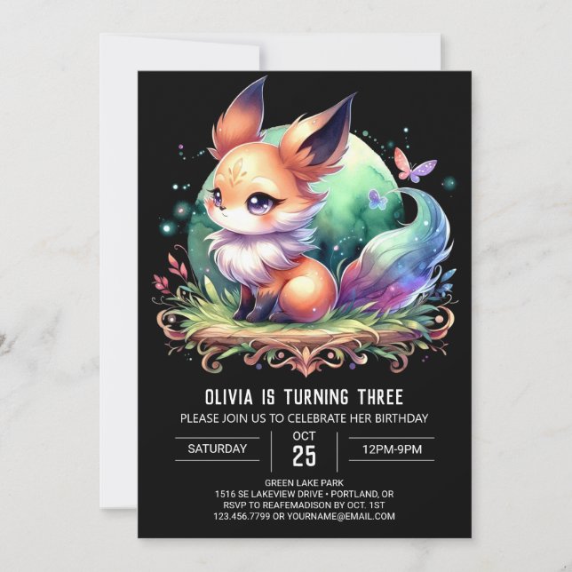  Fun Majestic Fox Birthday digital Invitation (Front)