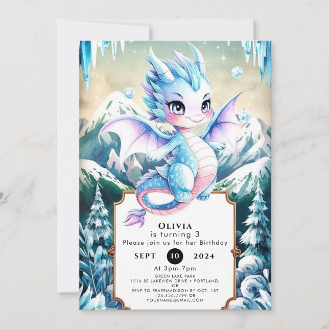 Fun Majestic Ice Dragon Birthday Invitation (Front)