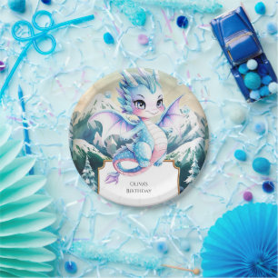 Fun Majestic Ice Dragon Birthday Paper Plate