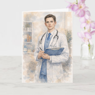 Fun Male Doctor Watercolor  Ezekiel 25-17 Card
