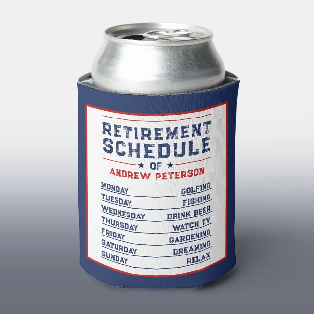 Fun Man Blue And White Retirement Schedule Plan Can Cooler (Creator Uploaded)