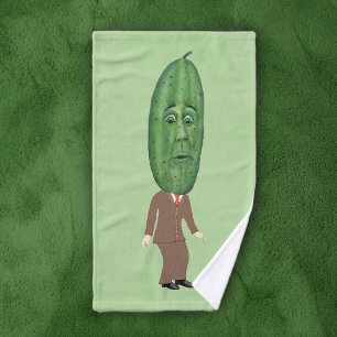 Fun Man Brown Suit Big Green Pickle Head Face Hand Towel