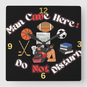 Fun Man Cave Here Square Wall Clock
