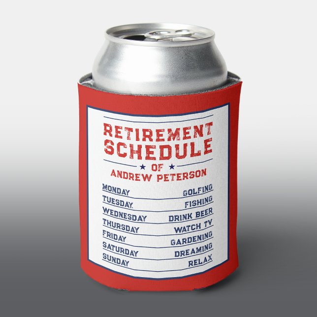 Fun Man Red Blue White Retirement Schedule Plan Can Cooler (Creator Uploaded)