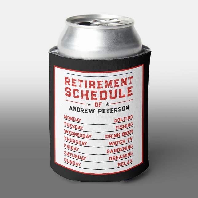 Fun Man Red Blue White Retirement Schedule Plan Can Cooler (Creator Uploaded)