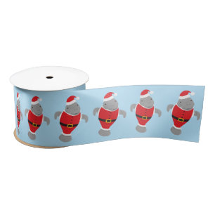 Fun Manatee Santa Animal Christmas Satin Ribbon
