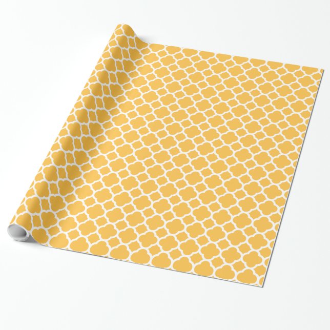 Fun Mango Orange Quatrefoil Pattern Wrapping Paper (Unrolled)