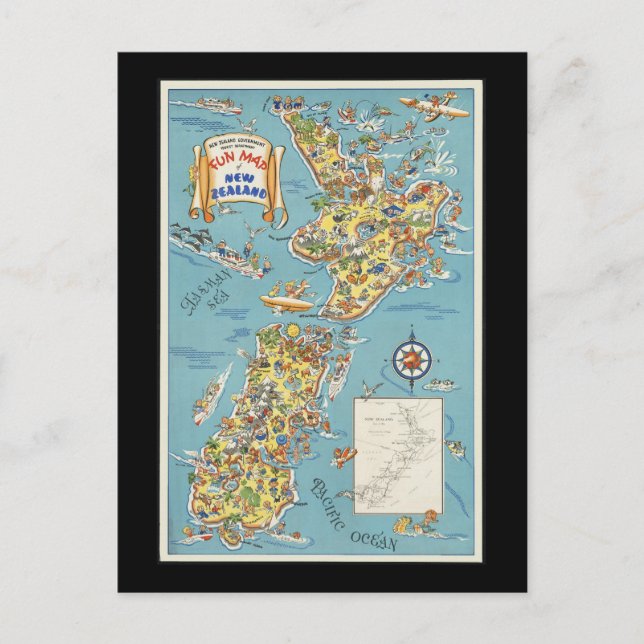Fun map of New Zealand Postcard (Front)