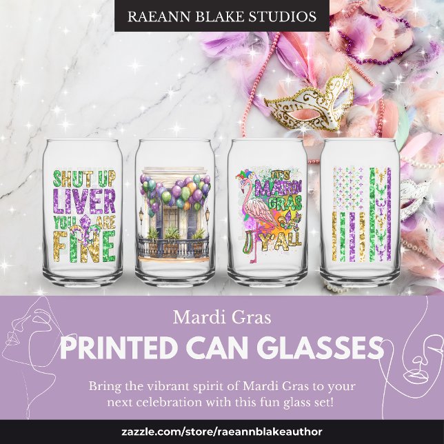 Fun Mardi Gras Designs Printed Can Glass Set (Creator Uploaded)