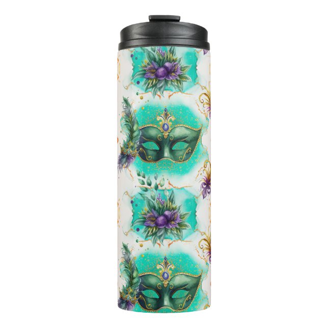 Fun Mardi Gras Masks  Thermal Tumbler (Front)