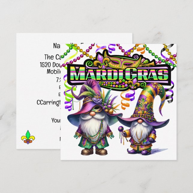 Fun Mardi Gras Masquerade Party Invitation (Front/Back)