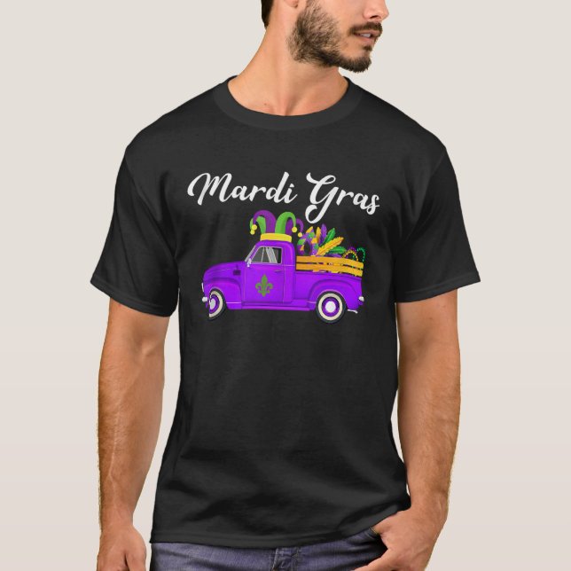 Fun Mardi Gras Truck Beards Mask Jester Hat Fat Tu T-Shirt (Front)