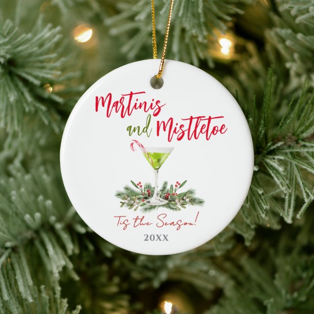 Fun Martinis and Mistletoe Cocktail Christmas Ceramic Tree Decoration (Tree)