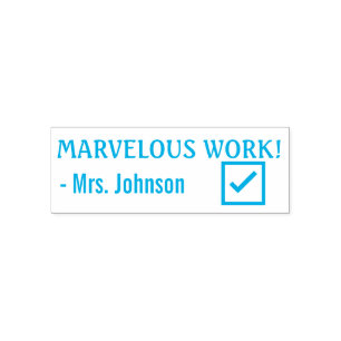 Fun "MARVELOUS WORK!" + Teacher Name Rubber Stamp