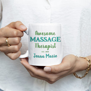 Fun Massage Therapist Teal Text Art Coffee Mug