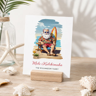 Fun Mele Kalikimaka Santa Surfboard Christmas Card