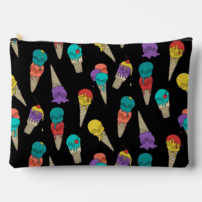Fun Melty Summer Goth Skull Ice Cream jewel black Accessory Pouch (Front)