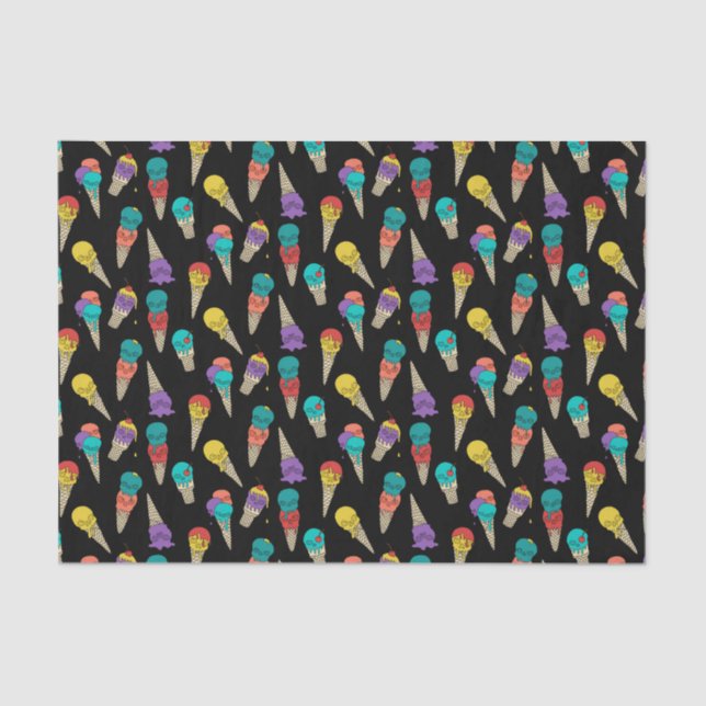 Fun Melty Summer Goth Skull Ice Cream jewel black Tissue Paper (Front)