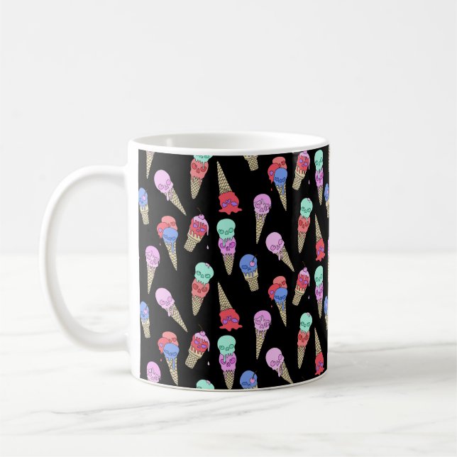 Fun Melty Summer Goth Skull Ice Cream pastel black Coffee Mug (Left)