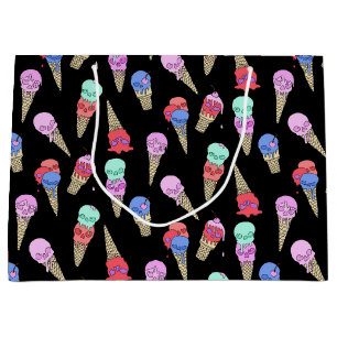 Fun Melty Summer Goth Skull Ice Cream pastel black Large Gift Bag