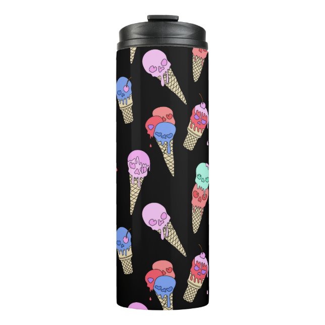 Fun Melty Summer Goth Skull Ice Cream pastel black Thermal Tumbler (Front)