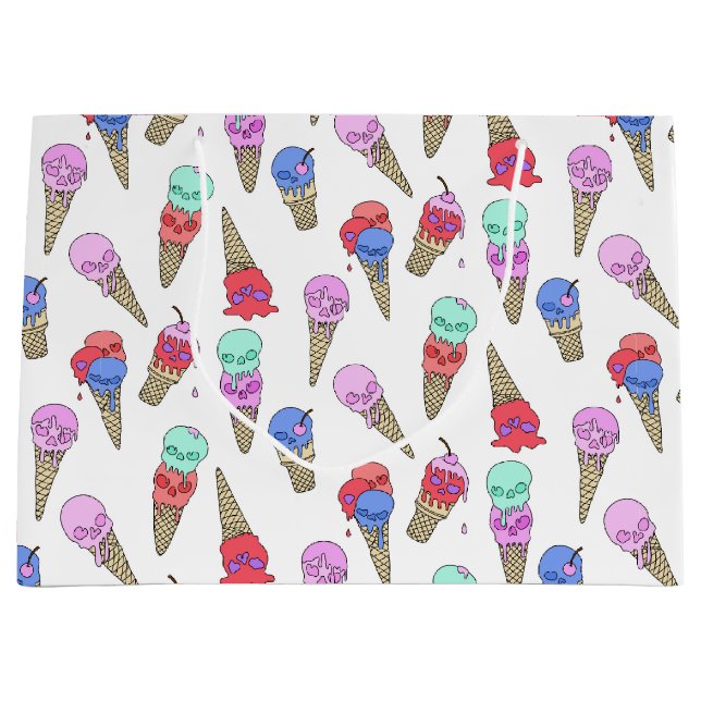 Fun Melty Summer Goth Skull Ice Cream pastel white Large Gift Bag (Front)