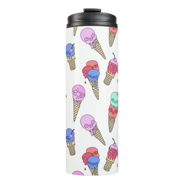 Fun Melty Summer Goth Skull Ice Cream pastel white Thermal Tumbler (Front)