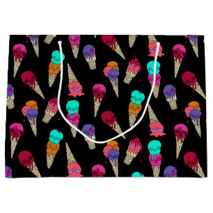 Fun Melty Summer Goth Skull Ice Cream weird black Large Gift Bag