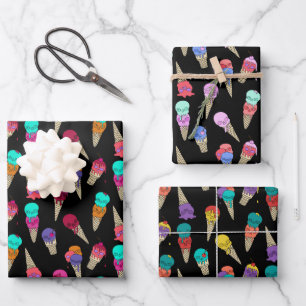 Fun Melty Summer Goth Skull Ice Cream weird black Wrapping Paper Sheet
