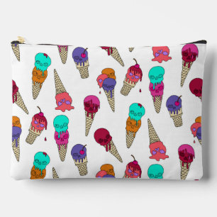 Fun Melty Summer Goth Skull Ice Cream weird white Accessory Pouch