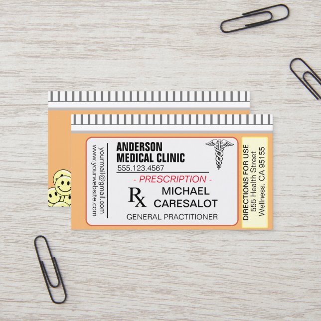Fun Memorable Prescription Medical  Business Card (Front/Back In Situ)