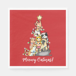 Fun Meowy Catmas Cats Christmas Tree Custom Napkin