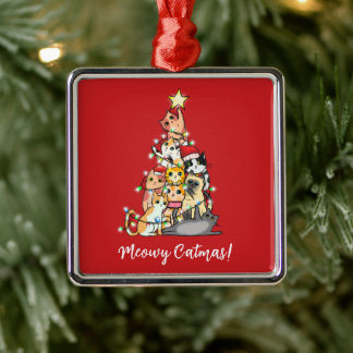 Fun Meowy Catmas Cats Christmas Tree Metal Tree Decoration