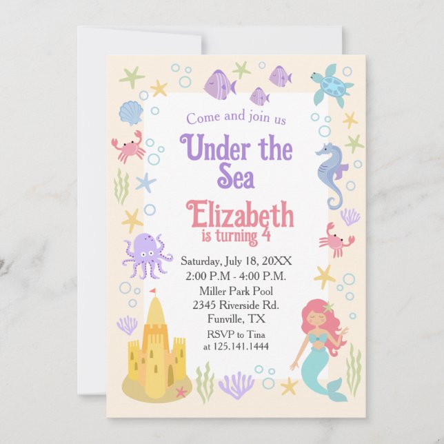 Fun Mermaid Birthday Invitation (Front)