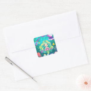 Fun Mermaid Themed Happy Birthday Party Square Sticker