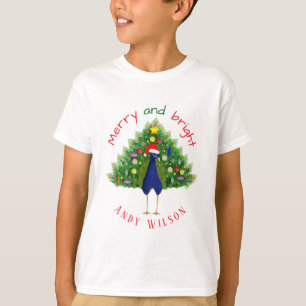 Fun Merry and Bright Christmas Tree Peacock T-Shirt