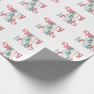 Fun Merry and Bright typography Red design Wrappin Wrapping Paper