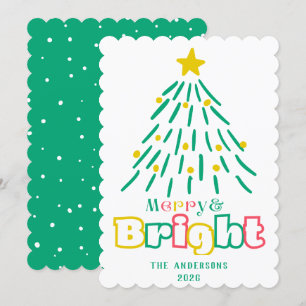 Fun Merry & Bright Cute Hand Draw Christmas Tree  Holiday Card