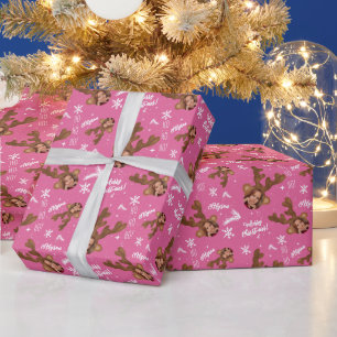 Fun merry Christmas antler illustration photo name Wrapping Paper